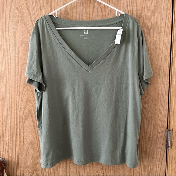 GAP Tops - Gap 100% Organic Cotton Vintage V-Neck T-Shirt Sage Green